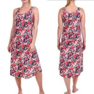 N Natori Lounge Midi Slip On Dress Floral Sleeveless Stretchy Sz S Soft Comfort